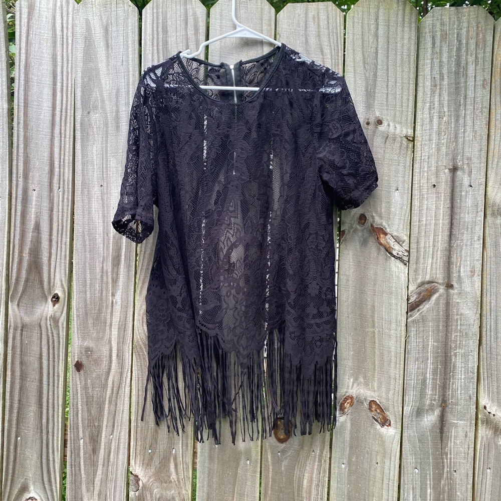 Black Lace Fringe Top